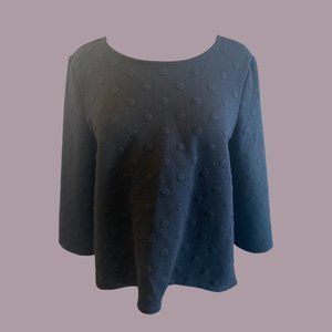 W5 Black Raised Dot 3/4 Sleeve Back Zippered Sweater, Large